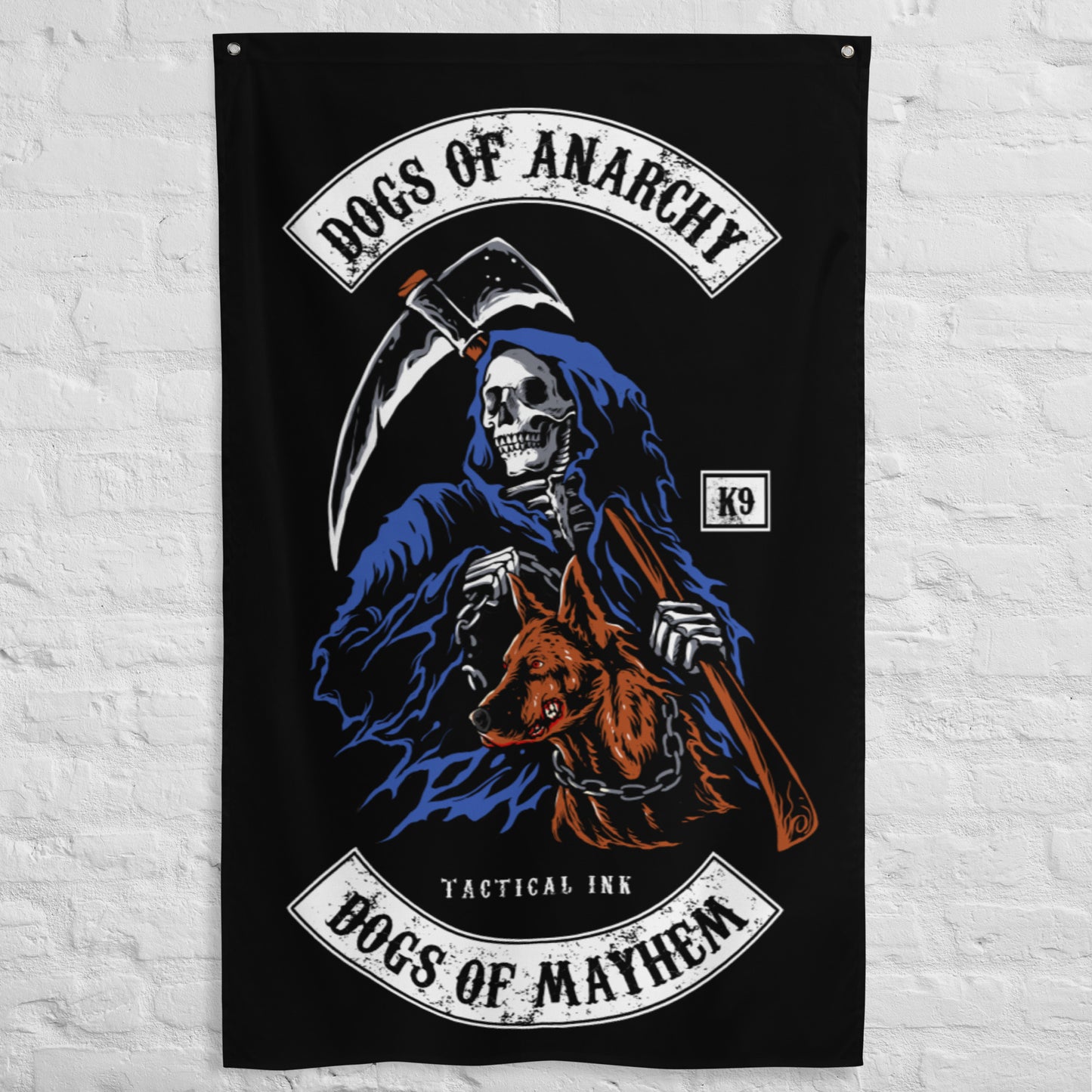 "Dogs of Anarchy" Grim Reaper K-9 Lover Tapestry Wall Flag