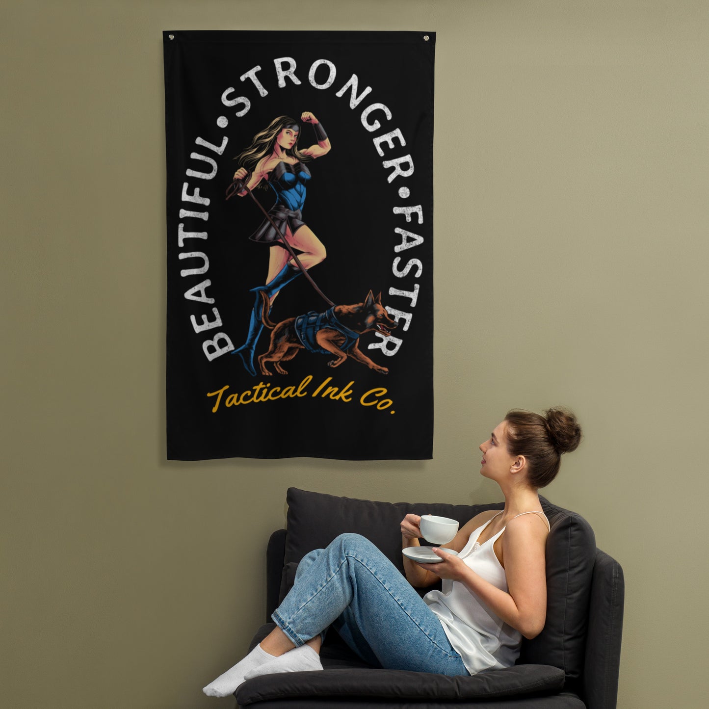Patriotic Women & Dog Lovers "Beautiful, Stronger, Faster" Wall Tapestry