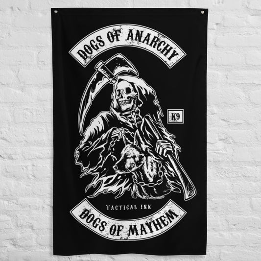 "Dogs of Anarchy" Grim Reaper K-9 Lover Tapestry Wall Flag (Black and White) - Tactical Ink USA