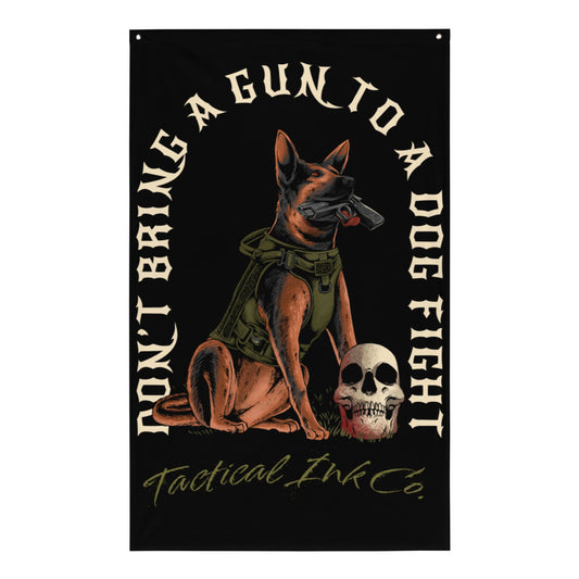 K-9 German Shepherd Lover "Gun To A Dog Fight" Wall Tapestry & Flag - Tactical Ink USA