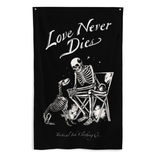 Love Never Dies Flag: Halloween Tapestry for Dog Lovers -FLAGS Tactical Ink USA